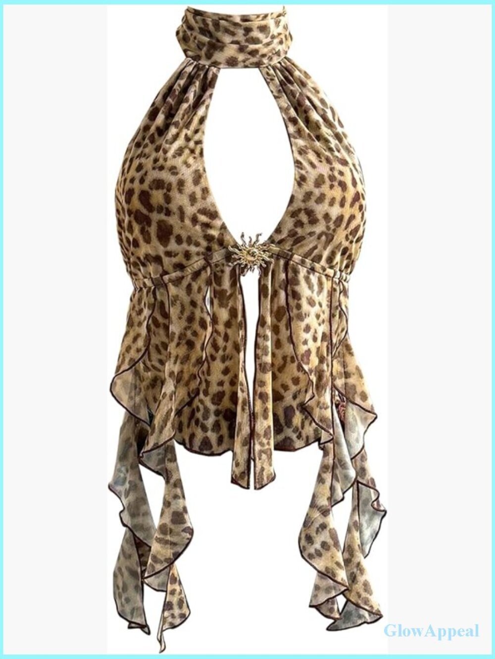 Cheetah Print Ruffle Halter Top Asymmetrical Slit Summer Festival Outfit